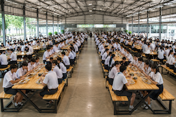 โต๊ะโรงอาหาร PARA-X มุมมองด้านข้าง วัสดุไม้ยางพารา ทนทานสำหรับการใช้งาน