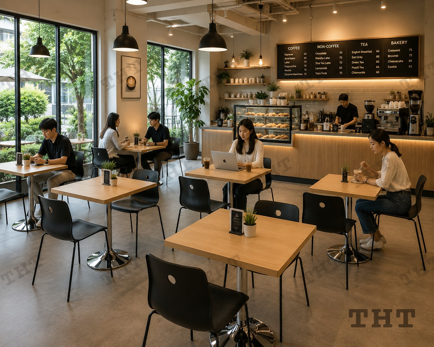 โต๊ะคาเฟ่หน้าสี่เหลี่ยม ขาแชมเปญชุบโครเมี่ยม เมลามีนลายไม้ 25 มม. SKU: 00595182 รูปที่ 2