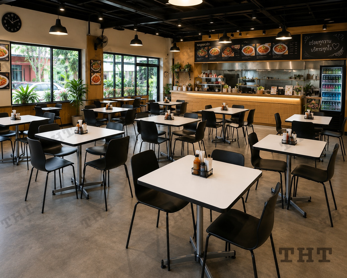 โต๊ะคาเฟ่หน้าสี่เหลี่ยม ขา 4 แฉก เมลามีนสีขาว 25 มม. ขาชุบโครเมี่ยม SKU: 00206002 รูปที่ 3