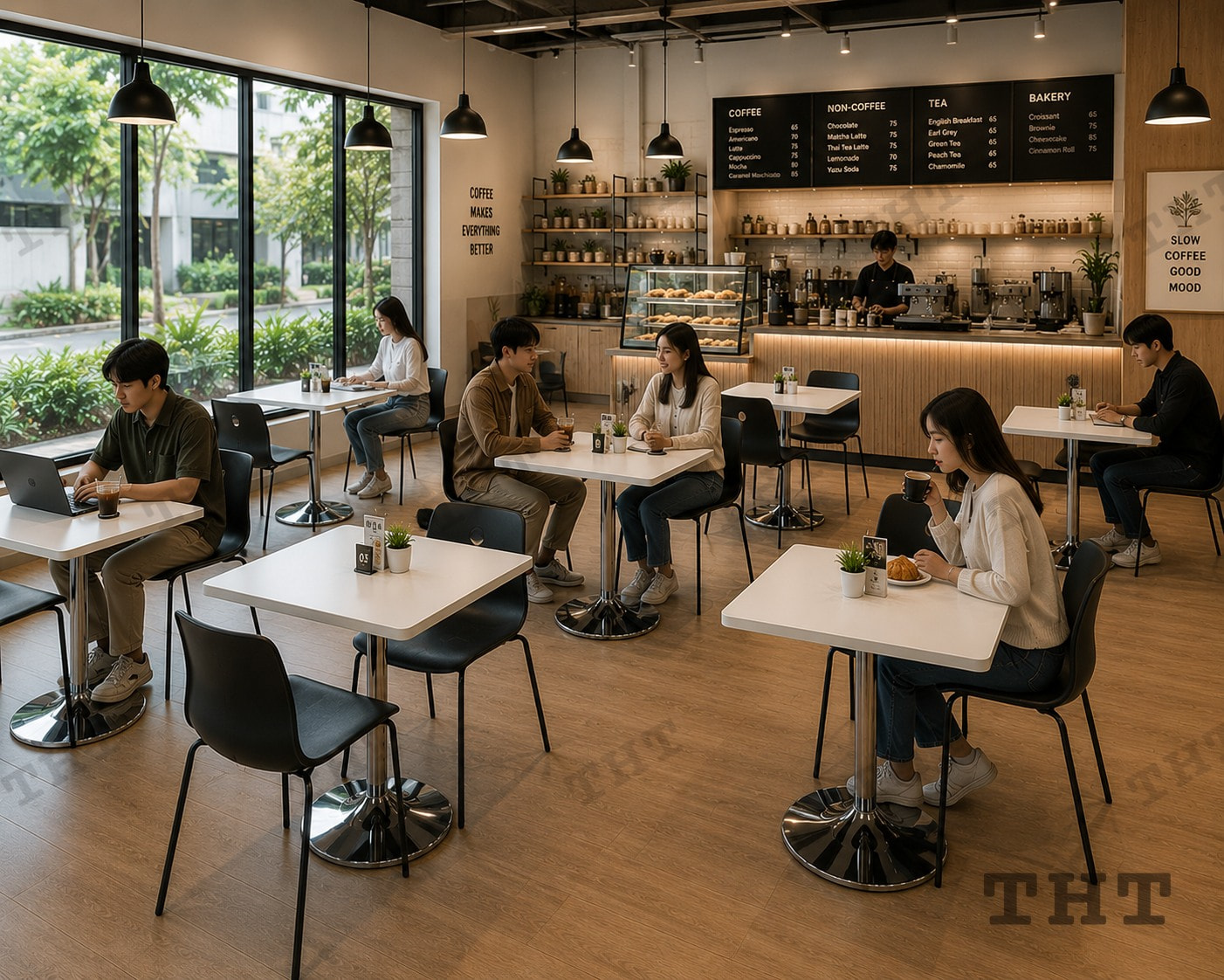โต๊ะคาเฟ่หน้าสี่เหลี่ยม ขาแชมเปญชุบโครเมี่ยม เมลามีนสีขาว 25 มม. SKU: 00477313 รูปที่ 3